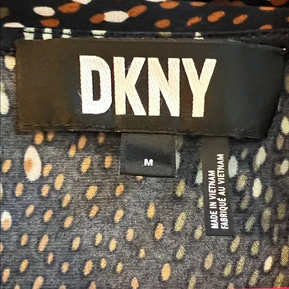 DKNY Black and White Speckle Wrap-Front Long Sleeve Top Bold Print Size M - Picture 2 of 5